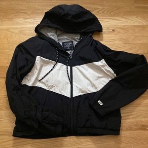 Abercrombie & Fitch medium black & white hooded  lined windbreaker